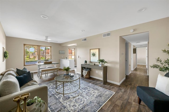 853 Dumont Pl Unit A, Saint Louis, MO 63125 - living room featuring wood finished floors, a ceiling fan, and baseboards