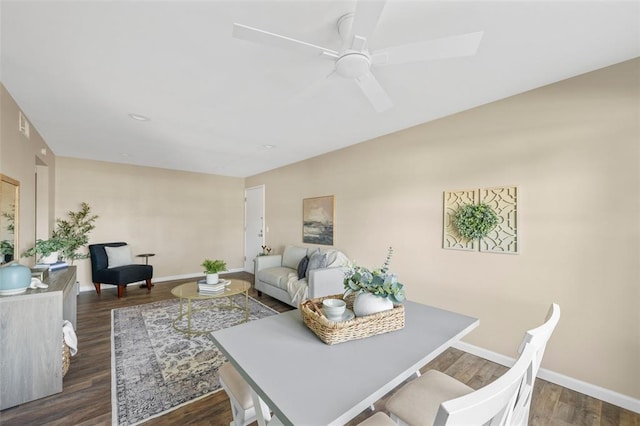 853 Dumont Pl Unit A, Saint Louis, MO 63125 - living room featuring dark wood-style floors, baseboards, and a ceiling fan