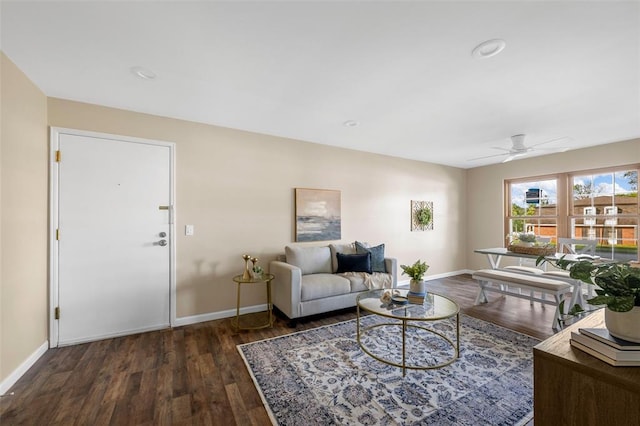 853 Dumont Pl Unit A, Saint Louis, MO 63125 - living area with wood finished floors, a ceiling fan, baseboards, and recessed lighting