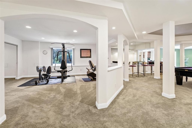 169 Fick Farm Rd, Chesterfield, MO 63005 - workout area with carpet flooring, baseboards, recessed lighting, and billiards table