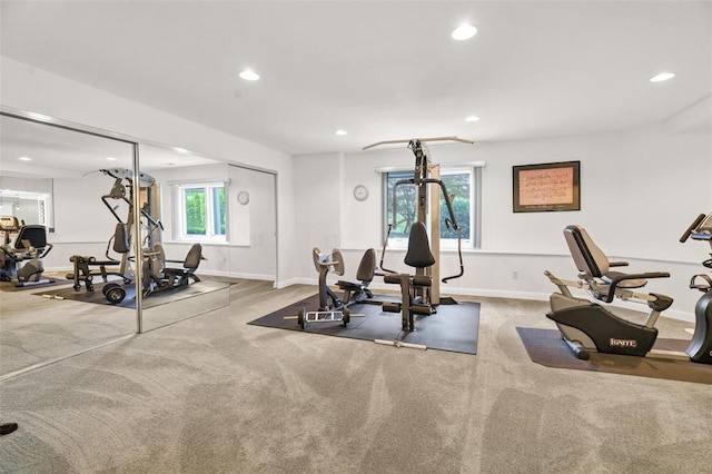 169 Fick Farm Rd, Chesterfield, MO 63005 - workout room with recessed lighting, baseboards, and carpet