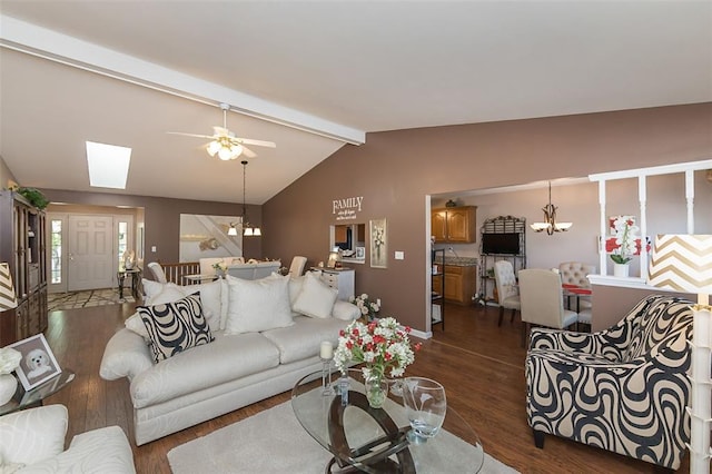 55 Rue De Paix Dr, Lake St Louis, MO 63367 - living room featuring a chandelier, dark wood-type flooring, ceiling fan, and baseboards