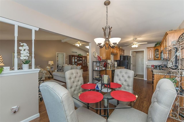 55 Rue De Paix Dr, Lake St Louis, MO 63367 - dining area with a ceiling fan, dark wood-style flooring, and lofted ceiling