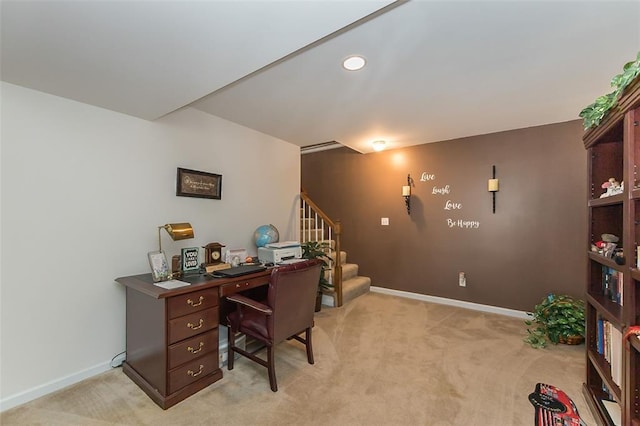 55 Rue De Paix Dr, Lake St Louis, MO 63367 - home office featuring light colored carpet, baseboards, and recessed lighting