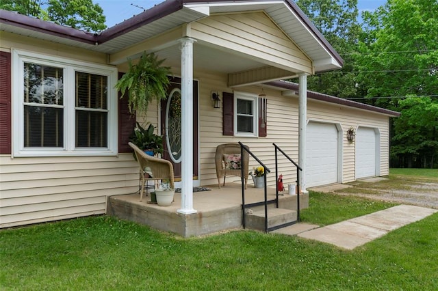 24864 Bcr 326, Marble Hill, MO 63764 - doorway to property featuring a lawn, a garage, and a porch