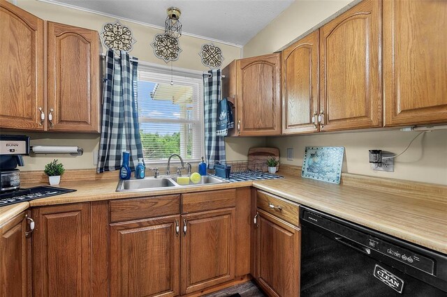 24864 Bcr 326, Marble Hill, MO 63764 - kitchen with black dishwasher, a sink, light countertops, and brown cabinetry
