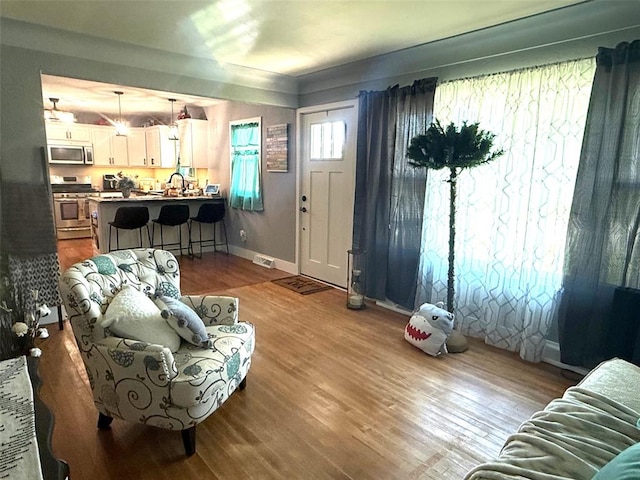106 W Iowa St, Trenton, IL 62293 - living room featuring wood finished floors and baseboards