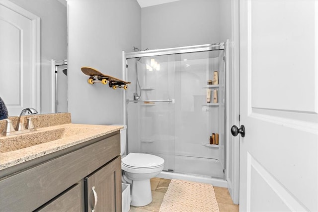 2604 Center Ave, Wildwood, MO 63040 - bathroom with a stall shower, vanity, toilet, and tile patterned floors
