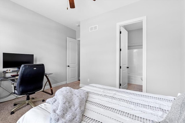 2604 Center Ave, Wildwood, MO 63040 - bedroom featuring baseboards, carpet, ceiling fan, and connected bathroom