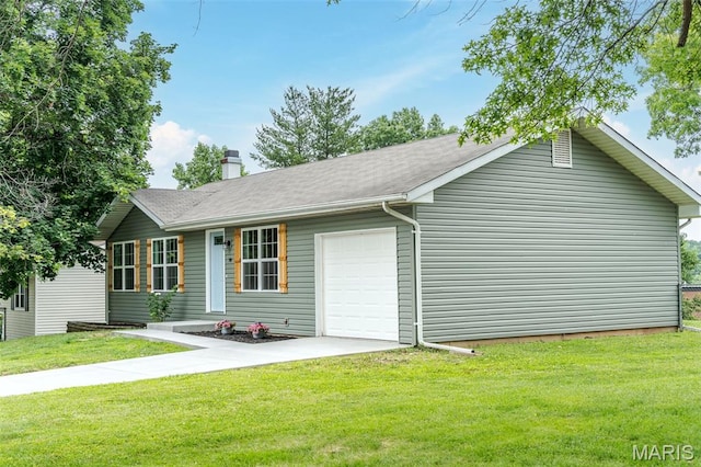 10 Jade Ln, Washington, MO 63090 - view of front facade with an attached garage, a chimney, and a front lawn