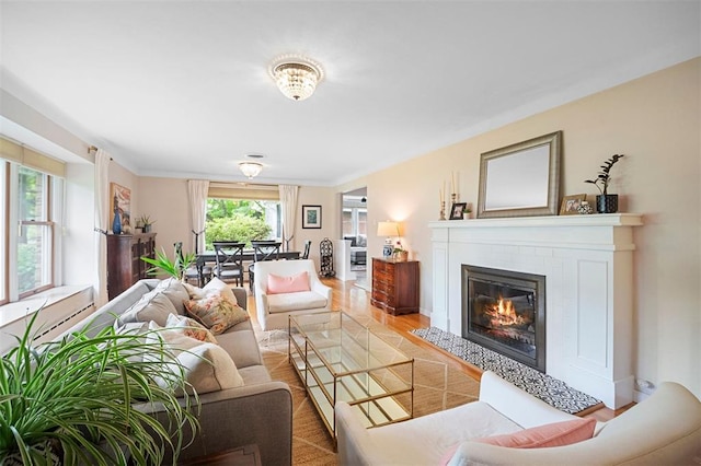 5 Homestead Acres, Olivette, MO 63132 - living room featuring a glass covered fireplace and wood finished floors