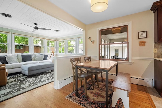 5 Homestead Acres, Olivette, MO 63132 - dining space with a baseboard heating unit, light wood-type flooring, and ceiling fan