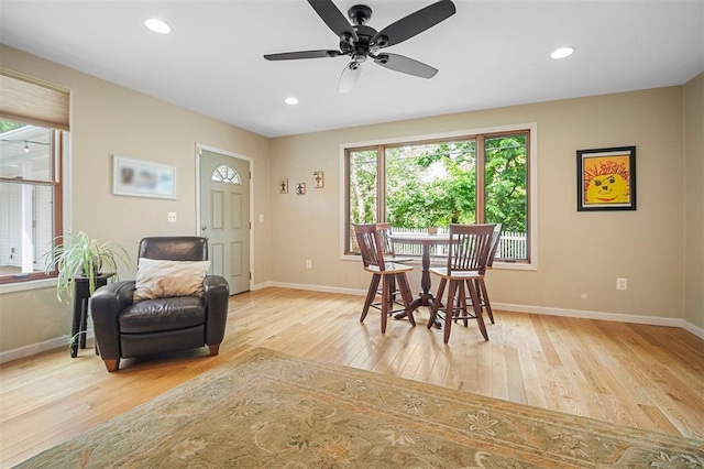 5 Homestead Acres, Olivette, MO 63132 - dining room with wood-type flooring, baseboards, ceiling fan, and recessed lighting