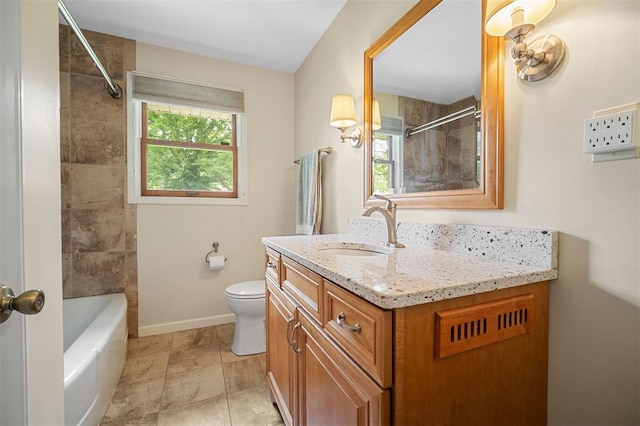 5 Homestead Acres, Olivette, MO 63132 - bathroom with vanity, toilet, baseboards, and bathtub / shower combination