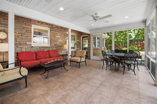 5 Homestead Acres, Olivette, MO 63132 - sunroom featuring an outdoor hangout area, a ceiling fan, and outdoor dining area