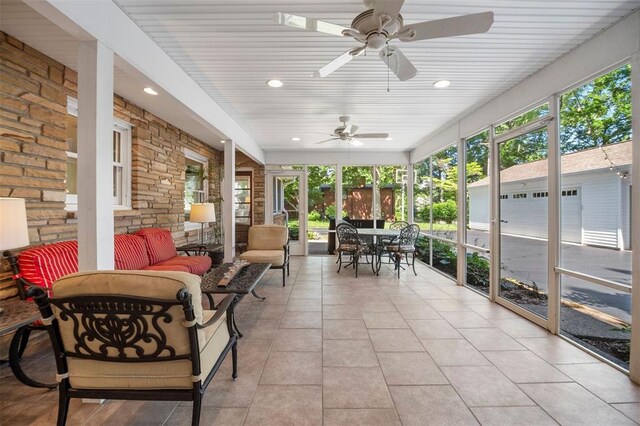 5 Homestead Acres, Olivette, MO 63132 - sunroom featuring outdoor dining area and a ceiling fan