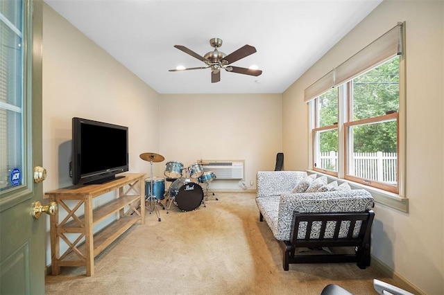 5 Homestead Acres, Olivette, MO 63132 - living area with carpet flooring, a ceiling fan, and an AC wall unit