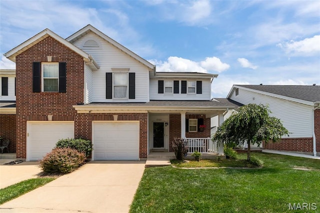 1066 Big Bend Crossing Dr, Manchester, MO 63088 - view of front of home with covered porch, driveway, an attached garage, and brick siding