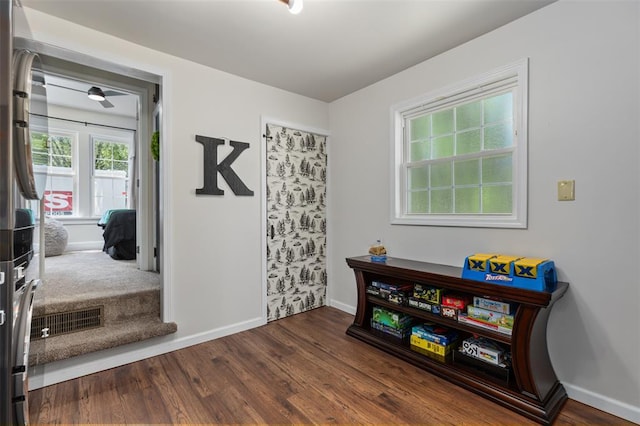 213 Quarry St, Staunton, IL 62088 - recreation room featuring baseboards and wood finished floors