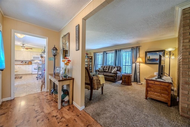 310 Smith Rd, Lebanon, MO 65536 - hall with a textured ceiling, crown molding, wood finished floors, and baseboards