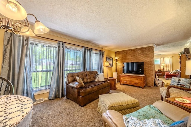 310 Smith Rd, Lebanon, MO 65536 - carpeted living room with ornamental molding and a textured ceiling