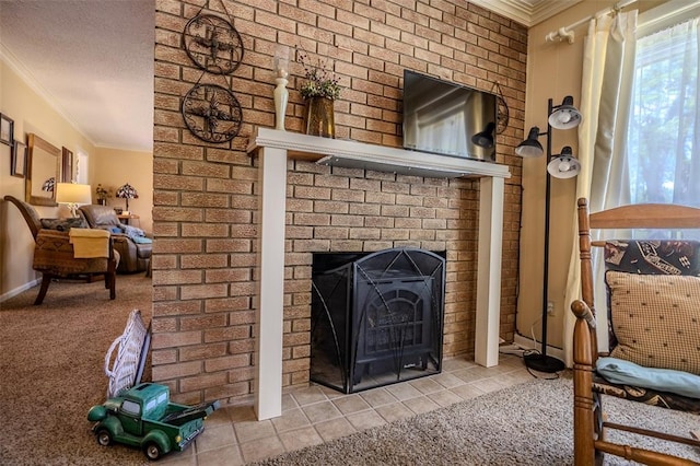 310 Smith Rd, Lebanon, MO 65536 - detailed view of ornamental molding, a fireplace, and carpet floors