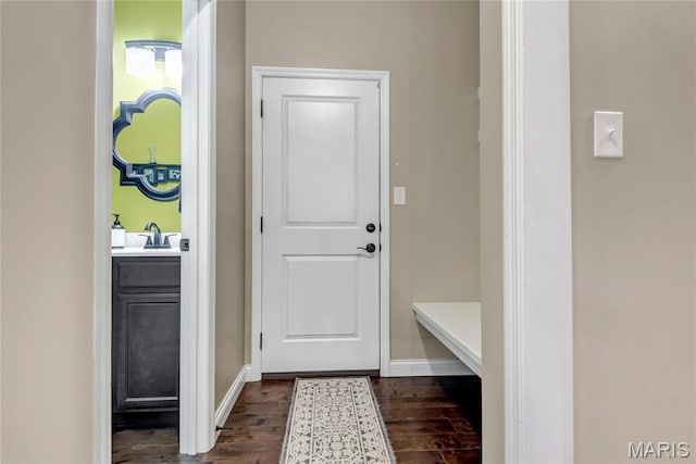 2001 Paul Renaud Blvd, Lake St Louis, MO 63367 - mudroom with dark wood-style flooring, baseboards, and a sink