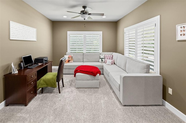 1514 Autumn St, Godfrey, IL 62035 - carpeted home office with ceiling fan, baseboards, and recessed lighting