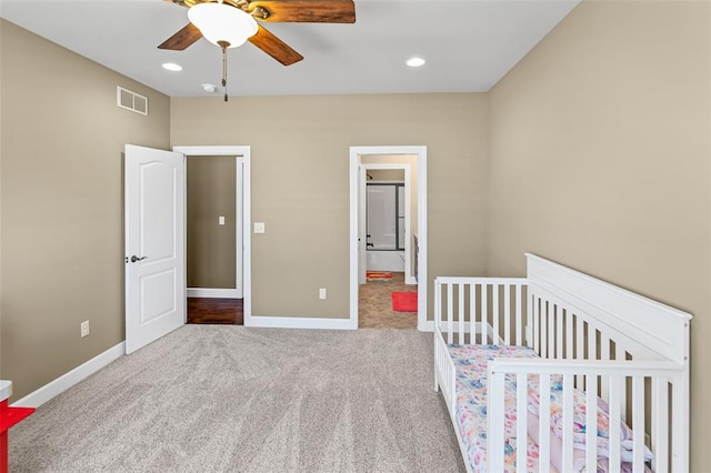 1514 Autumn St, Godfrey, IL 62035 - bedroom with carpet, baseboards, recessed lighting, and a ceiling fan