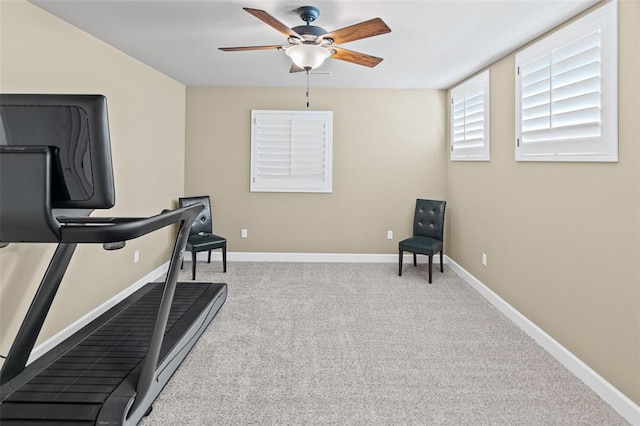 1514 Autumn St, Godfrey, IL 62035 - exercise area featuring a ceiling fan, carpet flooring, and baseboards