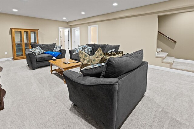 1514 Autumn St, Godfrey, IL 62035 - carpeted living room featuring recessed lighting, baseboards, and stairway
