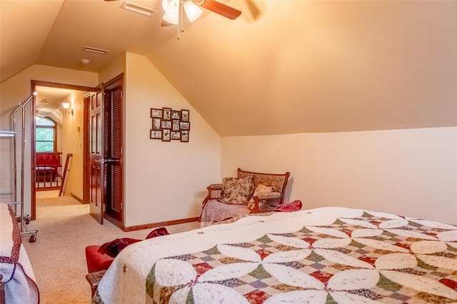 205 Hickman Dr, Bowling Green, MO 63334 - carpeted bedroom with lofted ceiling, a closet, and a ceiling fan