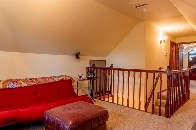 205 Hickman Dr, Bowling Green, MO 63334 - sitting room with carpet flooring, an upstairs landing, and vaulted ceiling