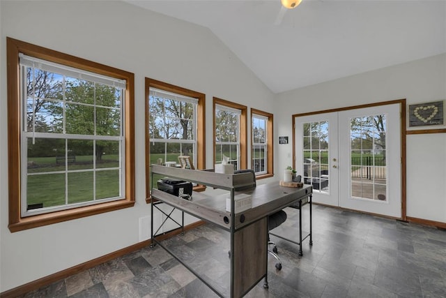 3 Jura Ct, Ofallon, MO 63368 - home office with vaulted ceiling, plenty of natural light, baseboards, and french doors