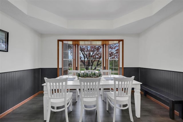 3 Jura Ct, Ofallon, MO 63368 - dining room with wainscoting, a tray ceiling, and wood finished floors