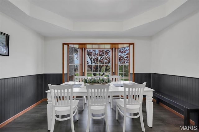 3 Jura Ct, Ofallon, MO 63368 - dining space featuring wainscoting, a tray ceiling, and wood finished floors