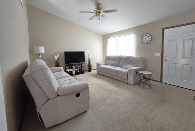 817 Daniels Trl, Marthasville, MO 63357 - carpeted living area featuring lofted ceiling and ceiling fan