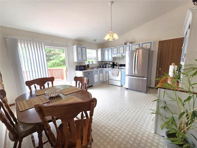 817 Daniels Trl, Marthasville, MO 63357 - dining room with a chandelier and vaulted ceiling