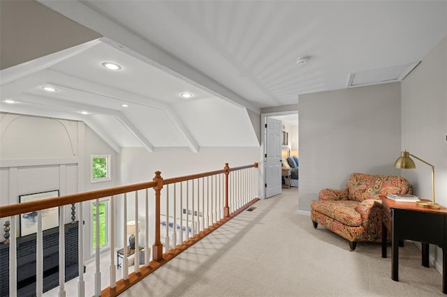 1807 Brookcreek Ln, Kirkwood, MO 63122 - sitting room featuring vaulted ceiling, recessed lighting, carpet, and baseboards