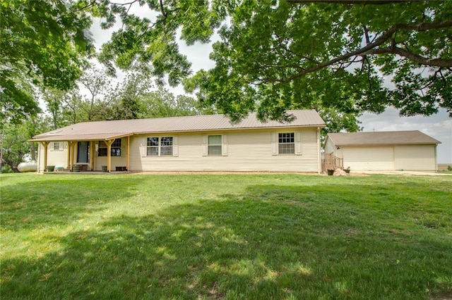27467 Spruce Rd, Greenfield, IL 62044 - ranch-style house featuring a front lawn and metal roof