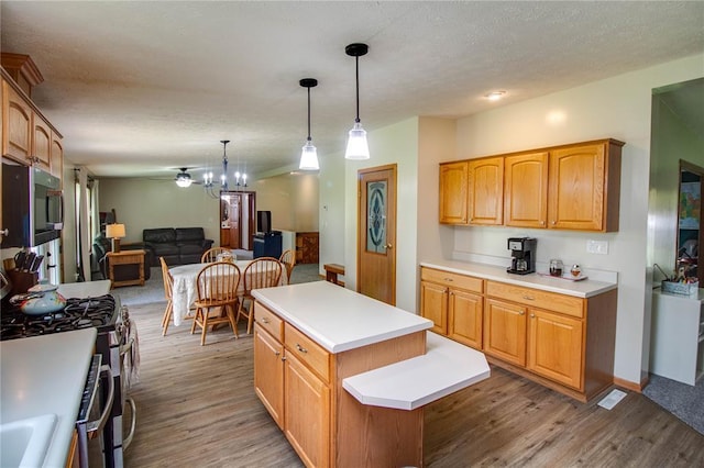 27467 Spruce Rd, Greenfield, IL 62044 - kitchen featuring light wood-style floors, a center island, open floor plan, appliances with stainless steel finishes, and light countertops