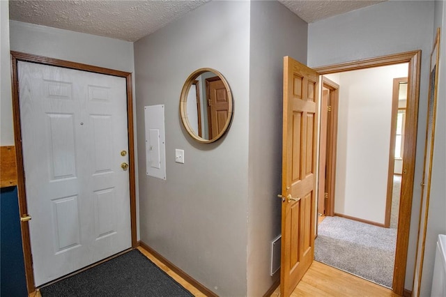27467 Spruce Rd, Greenfield, IL 62044 - entrance foyer with a textured ceiling, light wood-style flooring, and baseboards