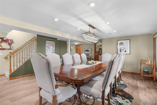 1553 Ridge Rd, Wildwood, MO 63021 - dining space featuring stairway, recessed lighting, and light wood finished floors