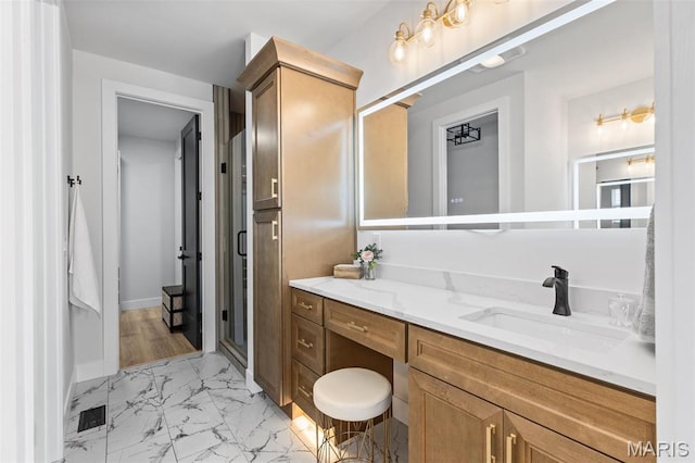 401 Rayburn Ave, Sunset Hills, MO 63127 - bathroom with marble finish flooring, vanity, and a stall shower