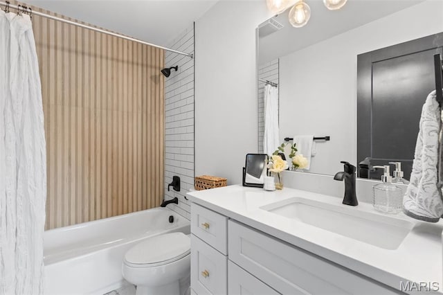 401 Rayburn Ave, Sunset Hills, MO 63127 - bathroom featuring vanity, shower / tub combo with curtain, and toilet