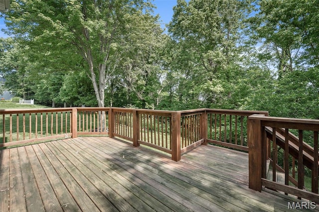 881 Sara Beth Ct, Saint Peters, MO 63376 - wooden deck with view of wooded area