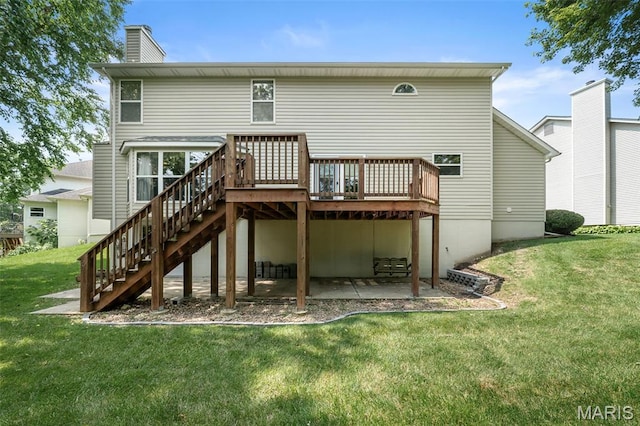 881 Sara Beth Ct, Saint Peters, MO 63376 - rear view of house featuring a yard, a patio, a chimney, and a deck
