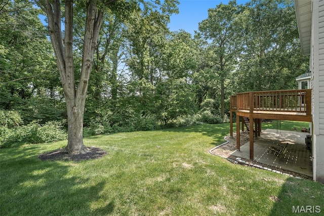 881 Sara Beth Ct, Saint Peters, MO 63376 - view of grassy yard with a wooden deck and a patio