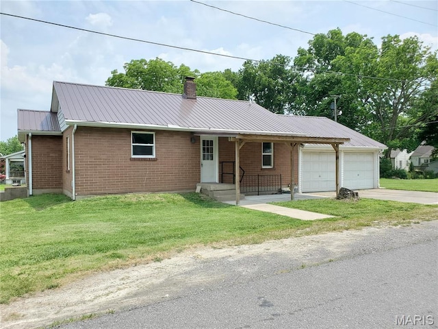 1225 Bloomfield Rd, Cape Girardeau, MO 63703 - ranch-style home with concrete driveway, brick siding, an attached garage, and a chimney