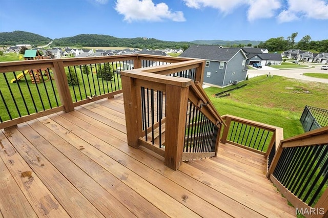 2112 Windswept Farms Dr, Eureka, MO 63025 - wooden deck with a residential view, a yard, and a mountain view